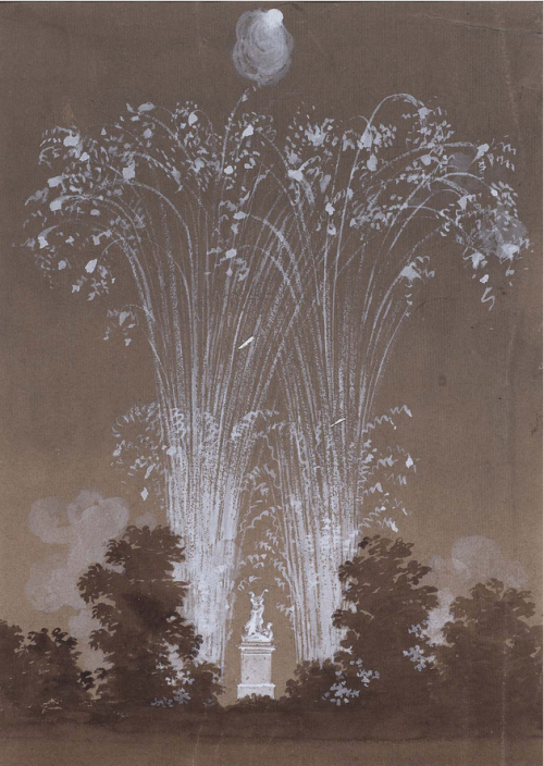 Fireworks at St. CloudJean Baptist Debret (French, 1768–1848)Ink and wash with white highlights, on 