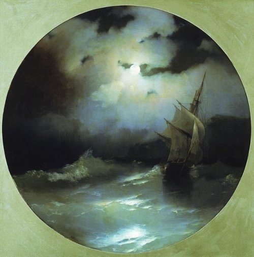 artist-aivazovski:Sea on a moonlit night, 1858, Ivan Aivazovski