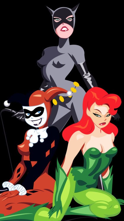 itsjosepeacock:  Harley Quinn Poison Ivy and Catwoman  requested by a friend to make him a Galaxy S5 background wallpaper  