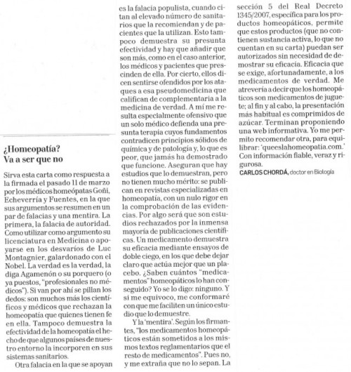 finofilipino:    “La homeopatía solo se puede defender demostrando que funciona. Y funciona cuando demuestra tener una efectividad superior al placebo, lo que jamas ha sucedido. Lo que habéis leído arriba, que suele ser la forma habitual de argumentación