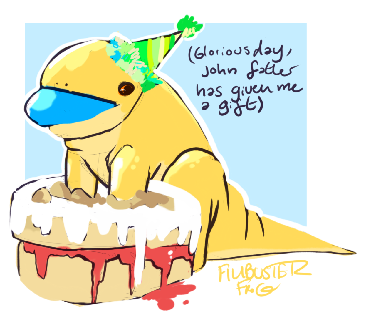 o•ᴗ•o) — can you draw casey the salamander with a party hat...