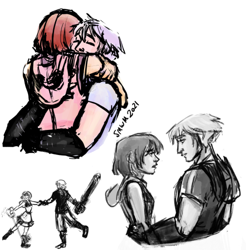 miramelindamusings:Some more sketches of a potential Riku and Kairi team up to find Sora. And shouto