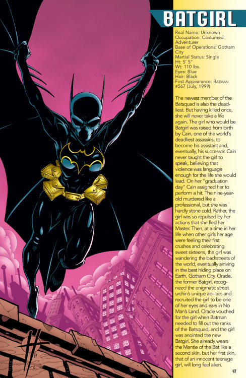 Batgirl Profile Batman No Man’s Land Secret Files 1999-12 p40.png Note, Cassie’s eyes ar