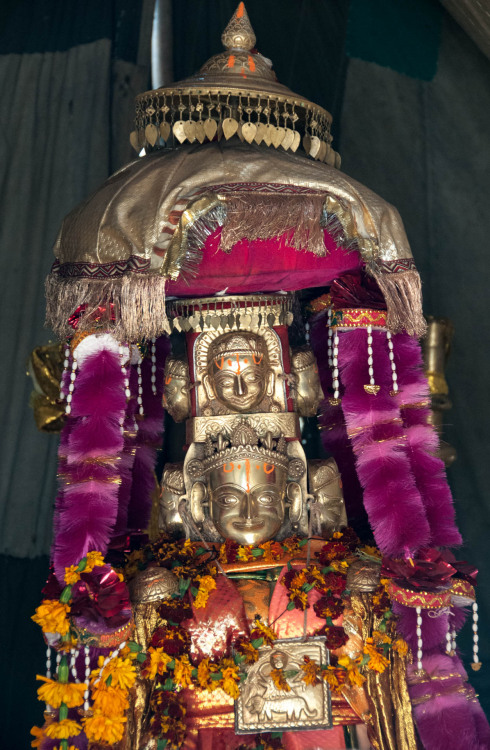 Mohra (masks useds as utsava nurtis) of deities in procession, Himachal Pradesh