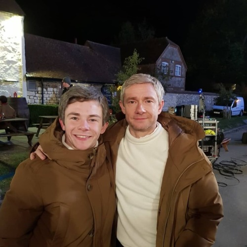 blackstarjp:Martin Freeman with  his stunt double Peter James Hallam at set of Vodafone AD “ Glide T