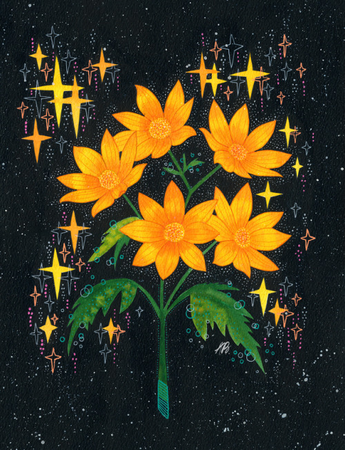 inkflowergarden:Yellow flowers, ink on 24x32cm paper.