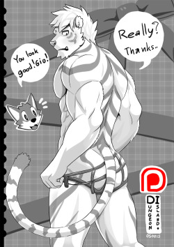 mumuthelion:    Patreon July Lucky RequestThis month lucky guy is CrimsonBlood.He asked for “Gio is trying on tiny sexy underwear”I hope this is sexy enough for you!The lucky request will be monthly, If you wish to get a chance of requesting for July