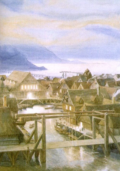 Lake Town by Alan Lee Not far from the mouth of the Forest River was the strange town he heard the e