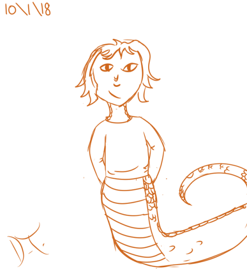 dragontamer05:Oc-toberDay 1Have a quick doodle of my Half Naga girl in a plain casual shirt.Never dr