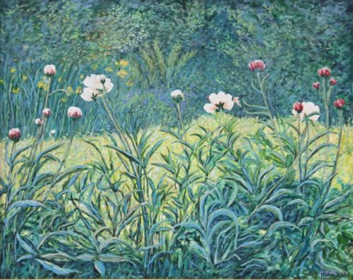 Peonies   -   Hans Kohl  2003German b.1942-Oil on canvas , 100 x 80 cm.