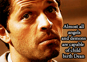 begitalarcos:  Sam is getting excited to meet he and Gabriel’s child, Dean still