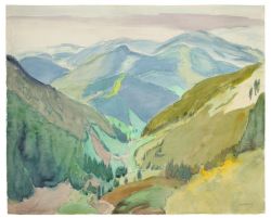 blastedheath:  Erich Heckel (German, 1883-1970), Schwarzwald-Berge, 1952. Watercolour over blue chalk on Fabriano wove paper, 55.5 x 69 cm. 