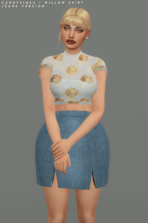 candysims4:WILLOW SKIRTA mini skirt with side cuts.I couldn’t choose which textile texture to do for