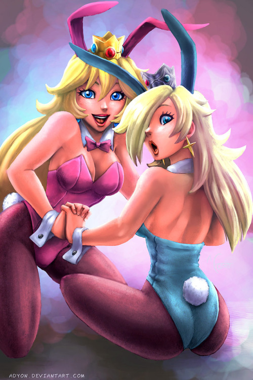 adyon:Peach and Rosalina bunny-girls, finished!  3 more Nintendo bunnies to finish from the sketches