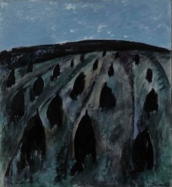 thunderstruck9:Unto Koistinen (Finnish, 1917-1994), Field with Sheaves, 1957. Oil on canvas, 130.5 x 119.5 cm.