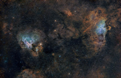 just–space:  The Eagle and Swan Nebula