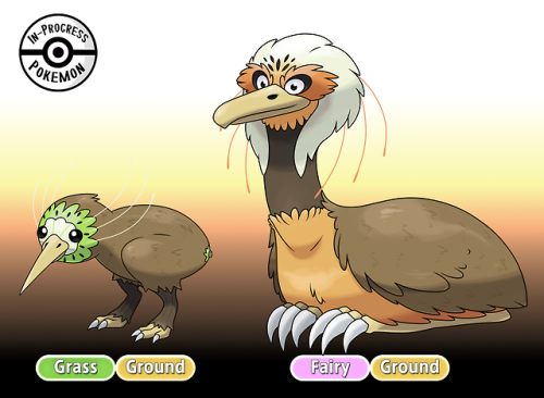 inprogresspokemon: These Emu/Kiwi Bird fakemon were commissioned by @kyuremfan24 and are based off h