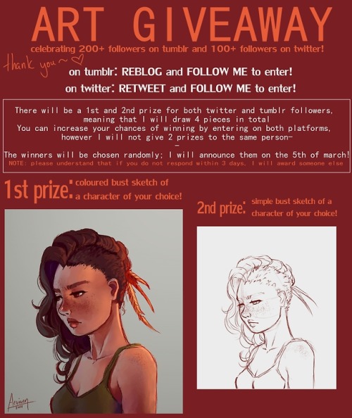 aeviann:~ART GIVEAWAY~Thank you for 200+ followers on tumblr!!!I feel bad for never really interacti