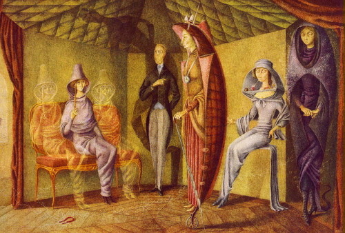 artist-varo: Ladies’ Suit, 1957, Remedios VaroSize: 68x106 cmMedium: oil, masonite