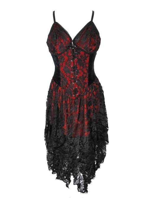 goth-shopping:  Black, Red, Velvet, and Lace Dress from Darkstar ☽Spooky, pretty finds every day☾ 