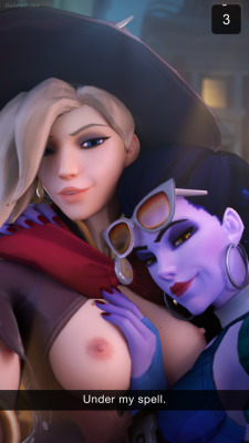 daintydjinn: Witch Mercy Snapchat. Latest addition to the snapchat series with bonus Widow. Couldn’t resist doing an adorable picture with the two. Full res: Imgur | Uploadir Textless Version: Imgur | Uploadir Mega Library 