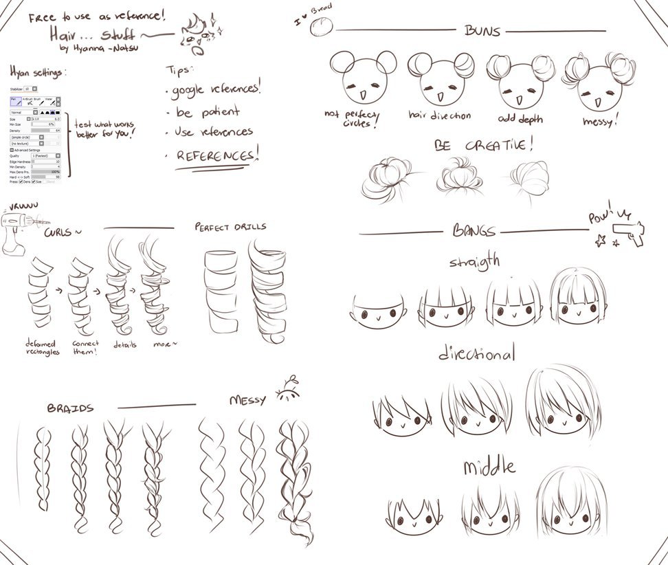 drawingden:  Hair stuff by Hyan-Doodles  
