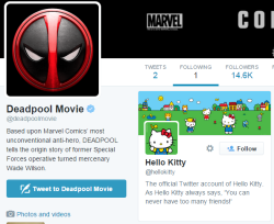 a-storm-for-every-spring:fuckyesdeadpool:  Deadpool’s official movie twitter follows only one other account   They’re already doing it right