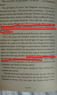 psychopompious:  datvikingtho:  datvikingtho:  magelet-301:  Here it is, canon evidence that Salazar Slytherin was NOT a racist bigot. He was concerned for the well-being and safety of the magical community, which could have been compromised by letting