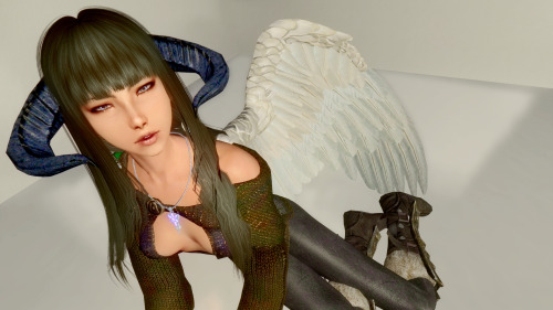     “Hey there little Angel, wanna have fun?”-SherryA few screens ft yuih-skyrim‘s Leila and Sherry! Since I dressed Sherry up as a devil, I wanted Leila to be her ‘Angel’ counterpart, though I still kept the horns :PEDIT: Changed a couple