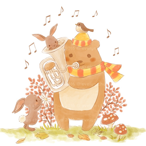 Euphonium-playing bear for a friend’s recital poster!
