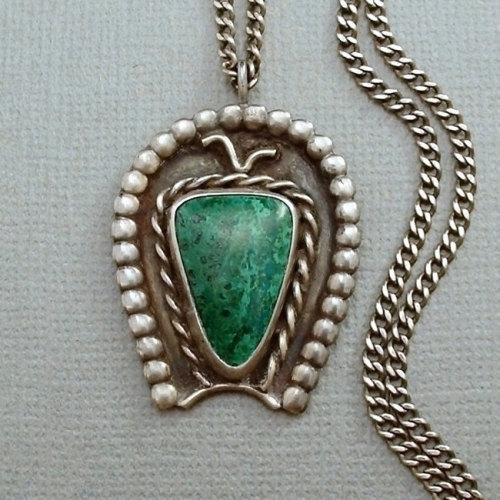 OLD PAWN Vintage Native American Navajo Necklace Fred Harvey Era PENDANT Handmade, Chrysocolla Gemst