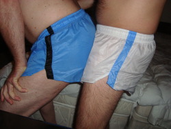 glanznylonshorts:  Me (white) and my friend (blue) ;)