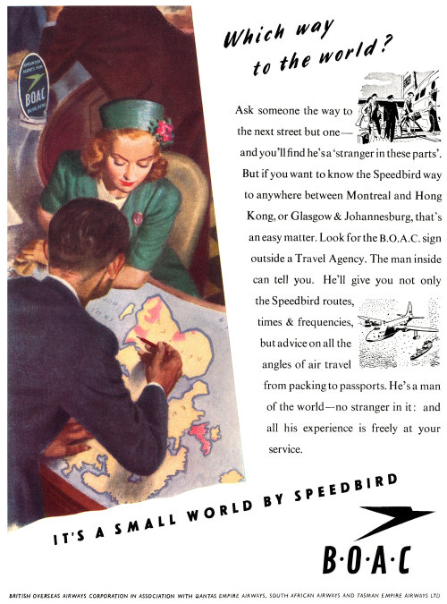 It’s a Small World By Speesbird.  British Overseas Airways Corporation (BOAC) Ad, 1948All