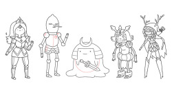 skronked:here are some character designs i drew, from the Adventure Time series finale. Come Along with Me character designs by character &amp; prop designer/BG designer/storyboard artist Andy Ristaino