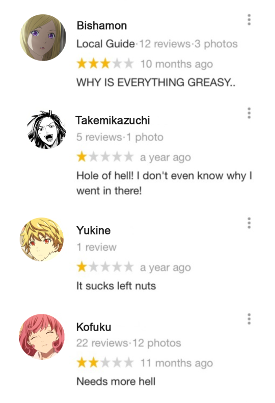 the kid was Yukine Noragami characters as strange Chuck E Cheese reviews, compiled with the help of @siilentprincess and...