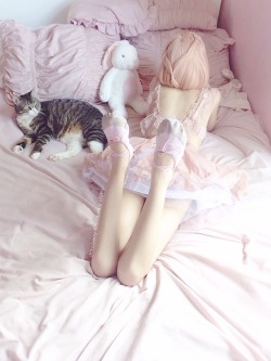 strawberry-kisu: come watch me ʚ♡ɞ little pink princess w/ her cat ʚ♡ɞ spoil me pls {{please do not remove caption}} 