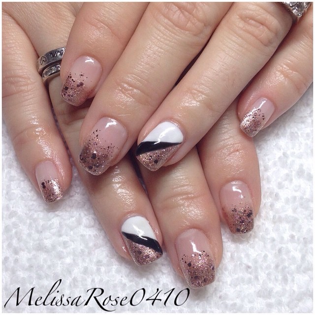 MelissaRose0410 — Rose gold glitter gradient gel polish manicure,...