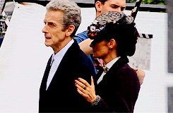 spaceshoup:Peter Capaldi and Michelle Gomez Doctor Who filming 19.07.2014[x]