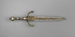 art-of-swords:  Henri IV’s Parrying Dagger Dated: circa 1599 - 1600 Culture: French Medium: steel, gold, and mother-of-pearl, russeted, false-damascened, inlaid and chiselled Measurements: blade length 24 cm; weight 0.27 kg Richly damascened in gold