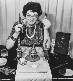 deathandmysticism:  Doreen Valiente at a Wiccan altar in Brighton, 1962