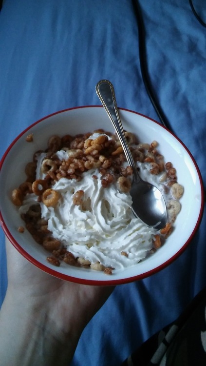 emilyelizabethfowl:i had nice cereals with whipped cream because i was hungry, fams out of the house