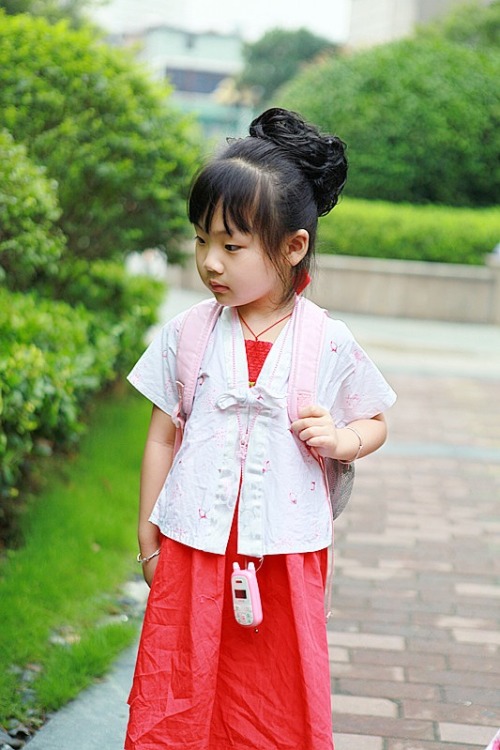 dressesofchina: Mixed-styled outfit with a banbi (hanfu half-sleeved jacket) over a dress. 蝉宝宝，半臂混达连