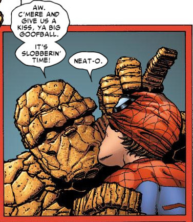 comics-r-4-gurlz:   Avenging Spider-Man Annual #1   Spiderman and the Thing fucking made out in Avenging Spider-Man Annual #1 this shit is gold. Thank you Rob Williams Why the fuck doesn’t anyone ever talk about this shit? 