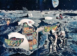 retroscifiart:  Cutaway painting of a lunar outpost by David Meltzer for National Geographic Feb 1969 #repost #sciart