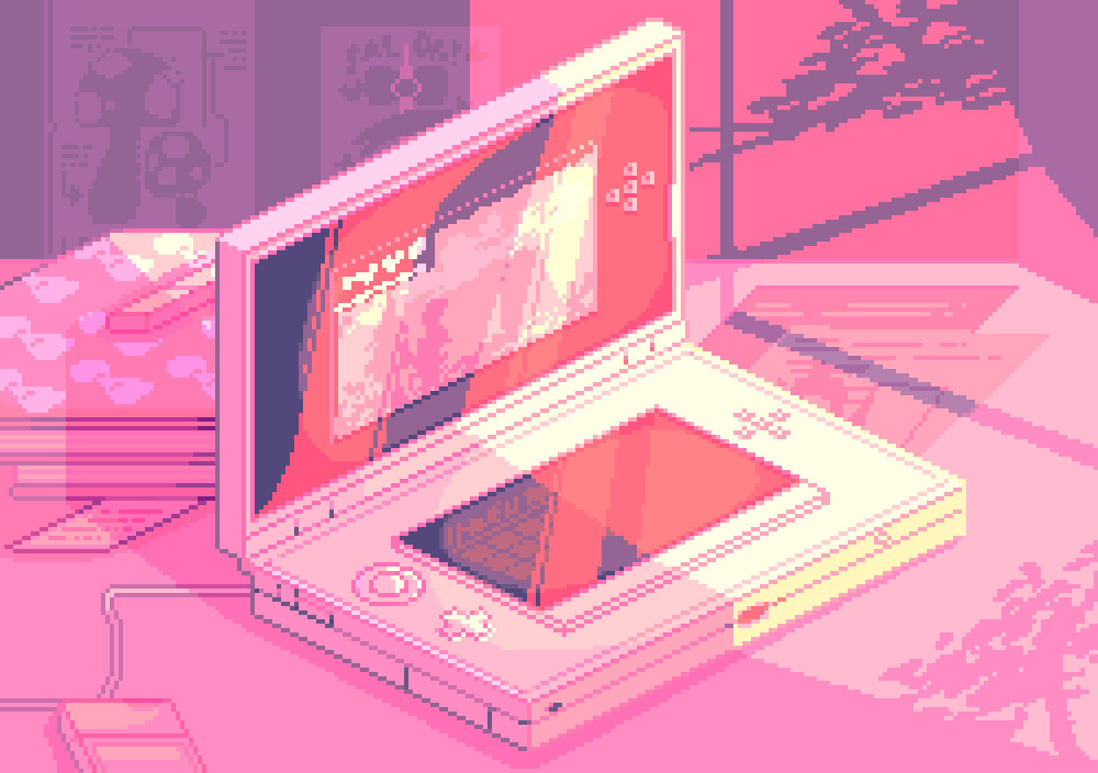 Love this 3DS pixelart ⊟ There’s something pleasant about the idea of playing games in pink light, while the setting sun has the sky blushing. The piece comes from Amanda/Merrigo, who has posted a lot of beautiful pixels on her Tumblr.
BUY Nintendo...