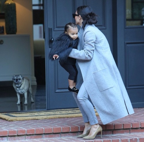 yeezusbound2:Kim and North arriving at a friends house in Beverly Hills.(11/28/14)