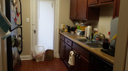 Before and after shots of my bathroom and kitchen. These rooms still need a deeper cleaning, but org