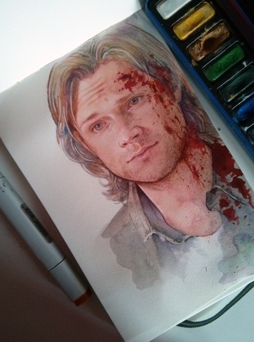 petite-madame:Two Sam-Jared portraits (Watercolor, Copic markers, Prismacolor pencils, Liquitex pain