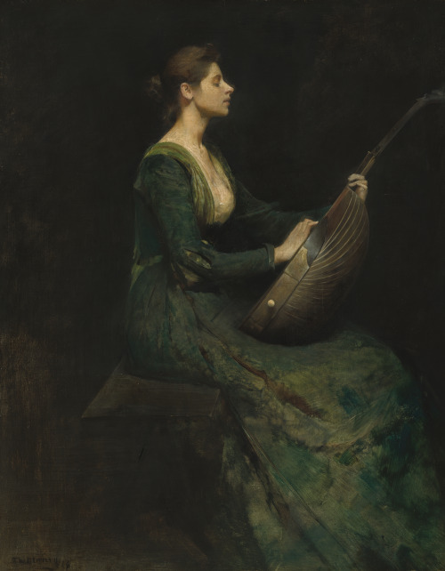 v-ersacrum:Thomas Wilmer Dewing, Lady with a lute, 1886