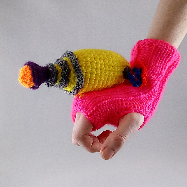 Colorful and Fun Knit and Crochet Ray Gun Mitts Designed By Kristen Lewis: 👉 